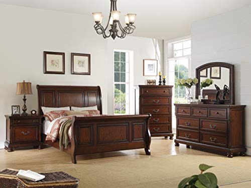 Simple Relax Pine Wood Queen Sleigh Bed, Cherry Brown #TOP4