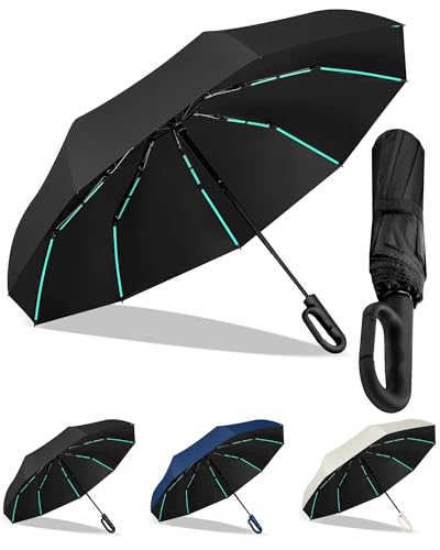 Image of ADOV Travel Umbrella Automatic Open Windproof - 80 Ribs & 10 Shafts for Hurricane, Compact 38cm Lightweight Fold, UPF 50+ Sun/Rain Protection, black, 40"