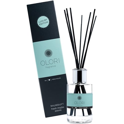 Luxus Raumduft Fresh Mojito Diffuser mit Stäbchen mit ätherischen Ölen - Extra langanhaltende Formel - Deko Raumerfrischer mit Duftstäbchen im edlen Design (200ml, Duft: zitrus, frisch, sommerlich)