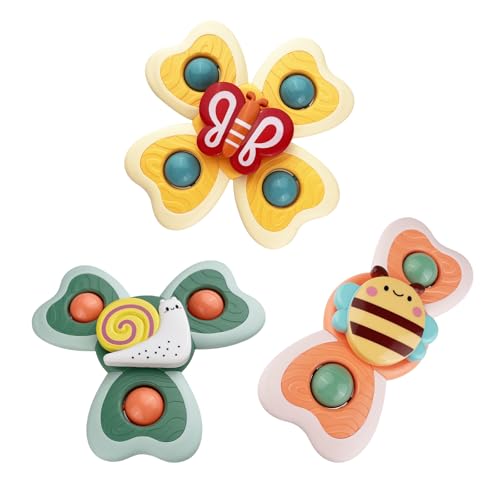 Sudnsadaks 3pcs Juguetes Bebe, Juguete Giratorio, Spinner Juguetes Baño Bebe, Sensorial Giratorios Con Ventosa Abeja, Caracoles, Mariposa Diversión Y Estimulación Sensorial Para Bebés