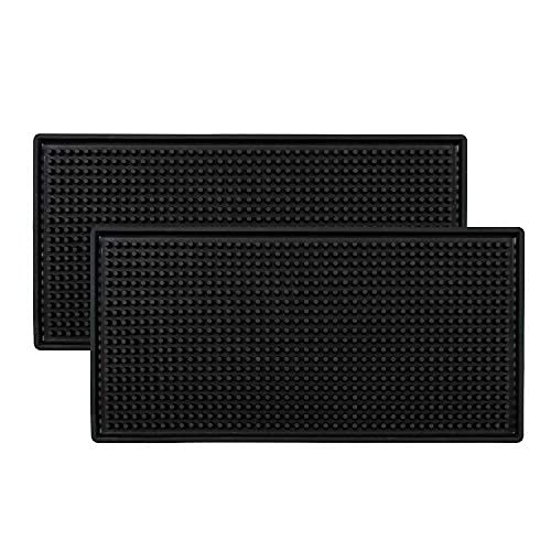 Black Mat 12" x 6" Rubber Bar Service Spill Mat (2 Pack)