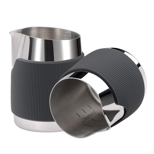 Normcore Handleless Milk Frothing Jug, Milk Pitcher 15.2 oz, Milk Frother Steamer Cup Stainless Steel Espresso Cup, Sharp Spout, Silver, 450 ml