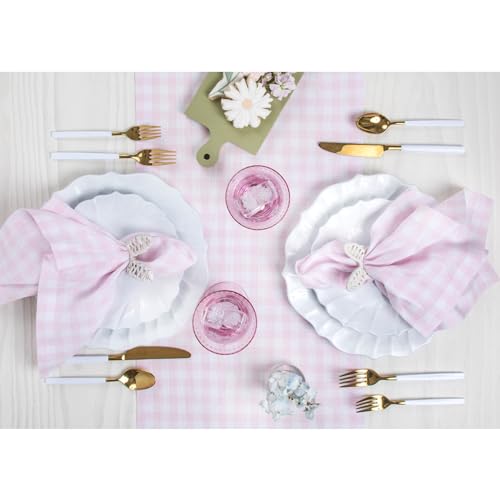 Solino Home 100% Pure Linen Dinner Napkins Pink Check, 20 x 20 in, Set of 4 by Solino Home - Used condition - Image 3