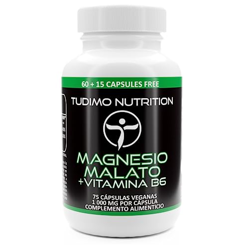 Magnesio Malato Vegan y Vitamina B6 – 1000 mg / 150mg de Magnesio Elemental + Vit B6 – 75 Cápsulas (2+ Meses) de Desintegración Rápida, 150 mg de Malato de Magnesio Polvo Mineral (Magnesium Malate)
