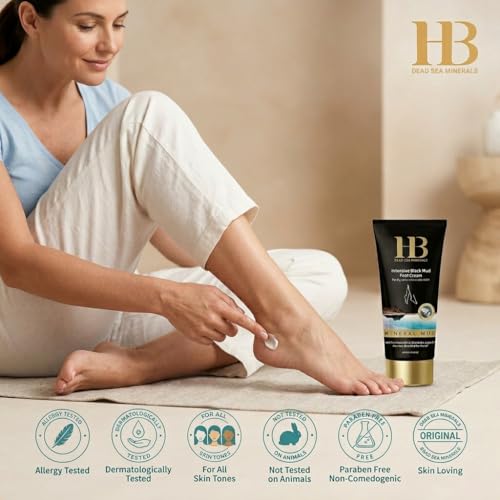 H&B Black Mud Foot Cream Moisturizer 200ml Health & Beauty Dead Sea Minerals Intensive – Hydrating Foot Care Cream for Dry Feet, Soft Skin & Comfort Repair