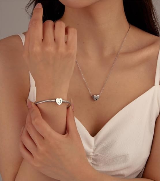 MYNENEY NIBASTAR Heart Name Necklace and Bracelet for Women Stainless Steel A-Z letters Initial Statement Jewelry Set for Mother's Day - Image 2