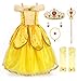 JerrisApparel Costume da Principessa Belle Deluxe Vestito da Festa Fantasia Le Ragazze Si Vestono (3 Anni, Giallo 2 con Accessori)