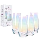 Swetwiny Colorful Highball Glasses, 18.5 OZ Drinking Glasses Set of 4 Lead-Free Crystal Glassware Drinking Glasses Set for Mixed Drinks, Water, Juice, Beer, Cocktail