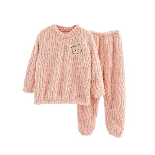 Fuzzy Fleece 𝐏ajamas Set for Kids Boys Girls Winter Flannel 𝗣ajama Pants Young Thicken Bottom (Pink, 3-4 Years)