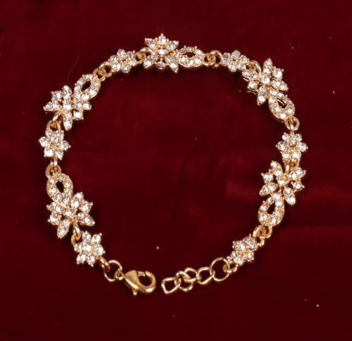 Image of Touchstone Indian bracelets for women mixed metal cuff crystal rhinestones bracelet handcrafted wrist enhancer free size designer in gold or oxidized white tone