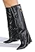 Cape Robbin Women's Knee High Boots Wedge - Shark Boots with Padlock Detail, Pointed Toe Fold Over Leather Boots for Women, Inner Zip Closure Chunky Heel Boots (Valeri-3) Black Size 8.5