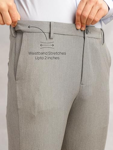 Image of Thomas Scott Men's Regular Fit Mid-Rise Solid Formal Performance Trouser | Flexi-Waist & 4-Way Stretch | 4 Pockets | Button Closure