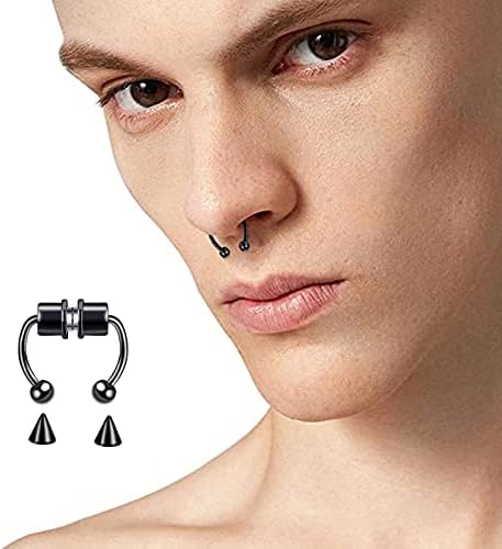 Magnetic Septum Piercing Fake Septum Fake Nose Ring Horseshoe Stainless Steel Faux Fake Nose Septum Rings Non-Pierced Clip On Nose Hoop Ring