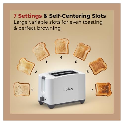 Image of Lifelong Bread Toaster 2 Slice | Auto-Cut-Off | Self-Centering for Even Toasting | Removable Crumb Tray | High Rise Carriage Handle |Pop-Up Toaster | Kitchen Appliance (LLPT10)