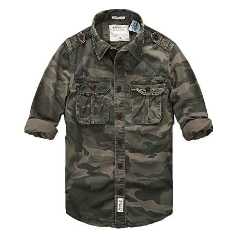 7Power Mens Vintage Longsleeve Shirt Fashion Casual Shirt 100% Thick Cotton Color Green Camo Size XL Cover