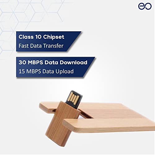 Image of eo Pen Drive 32 Gb Wooden Card Pendrive with Class 10 Chip Fast USB 2.0 Flash Drive Wooden Finish (Brown)