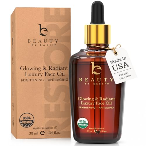 USDA Organic Face Oil – USA Made with Natural Ingredients, Brightens & Smooths Fine Lines & Wrinkles, Non-comedogenic Lightweight Facial Oil for Dry & Sensitive Skin with Moringa, Jojoba & Argan Oils