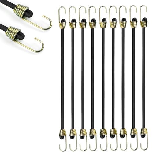 Lot de 10 tendeurs en caoutchouc avec crochets, sangles de tension en 25 cm, expanseur avec crochet doré, tendeur de bagages, caoutchouc, pour bagages, or