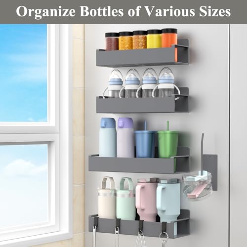 Image of HuggieGems Magnetic Water Bottle Holder for Refrigerator, Cup Holder Organizer for Stanley and Tumbler for Kitchen, 4 Pack, Dark Gray