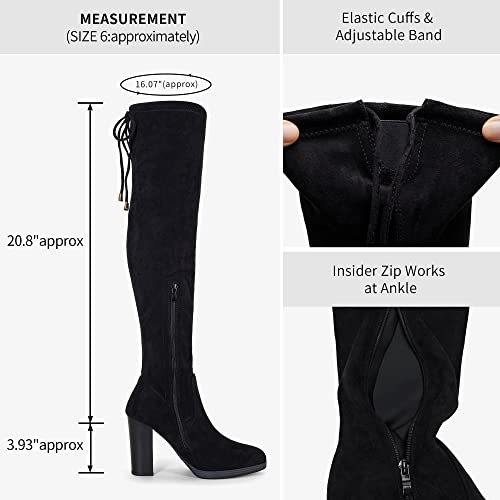 Vepose CJY996-BLACK-08 Women'S 996 Thigh High Black Over The Knee Boots Platform 3.9 Inch Chunky Heel Suede Shoes Size 8-With Inside Zipper thumb #3