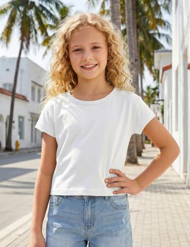 Image of Noomelfish Girls Short Sleeve Crop Tops Kids Summer Dance Cropped T-Shirts (5-14 Years)