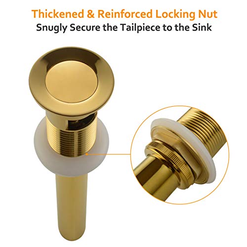 Angle Simple Bathroom Sink Drain Gold, Brass Pop Up Drain, Vanity Sink Stopper Drain Assembly, with Overflow - Thumbnail 7