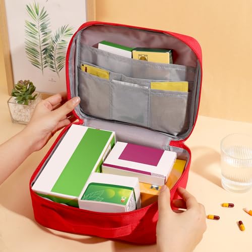 Invalidism 3 Pcs First Aid Bag Empty,First Aid Kit Bags Portable Empty Medicine Bags 3 Size Waterproof Oxford Fabric Material Storage Bag for Camping Home Hiking Survival Kit(Red) - Image 3