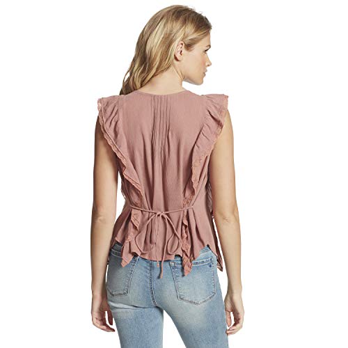 Jessica Simpson Women's Plus Size Allan Sleeveless Ruffled Button Front Blouse, Ash Rose, 2X #TOP2
