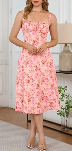 Image of Women's Spaghetti Strap Dress Floral Corset Gown Inspired Dresses Midi Evening Cocktail Party and Holidays Casual Sundress