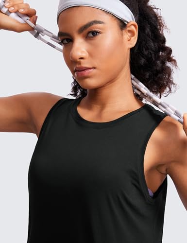 Image of CRZ YOGA Pima Cotton Cropped Tank Tops for Women Workout Crop Tops High Neck Sleeveless Athletic Gym Shirts