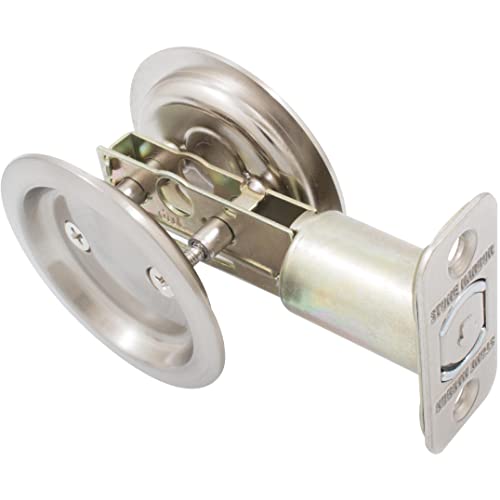 Round Pocket Door Lock, Passage (Hall/Closet) Latch, 2-3/4" Backset, Rcl, Satin Nickel By Stone Harbor Hardware #TOP1