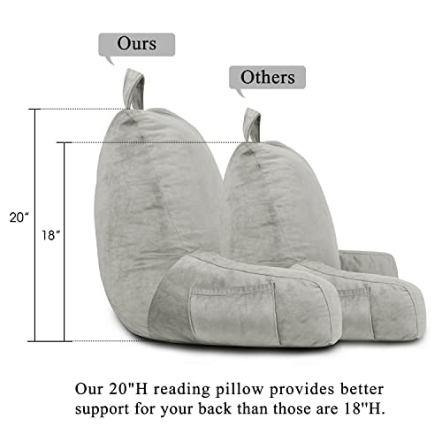 Lovtex Reading Pillow With Removable Cover, Back Pillow For Sitting Up In Bed With Arms And Pockets, Bed Rest Pillow Adult, 20 X 15 Inches(Light Grey) #TOP5