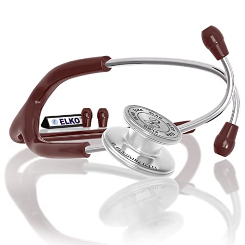 Image of ELKO EL-160 Primus III AL Aluminum Head Stethoscope For Doctors and Medical Students | Double Sided Chest Piece For Adult & Pediatric Patients | U-Shaped PVC Tubing | Soft Sealing Ear Knobs (Brown)