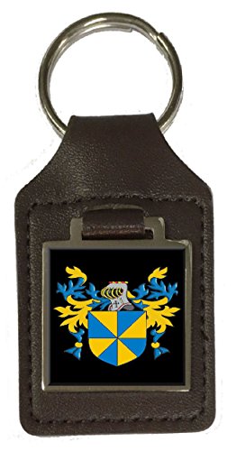 Porte-clés en cuir marron avec blason gravé Snap accessoire héraldique de maroquinerie