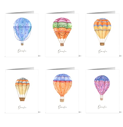Pusteblume Grusskarten 30 Dankeskarten mit 6 verschiedenen Designs. 6 x 5 Karten mit unterschiedlichen Heißluftballons auf der Vorderseite Cover