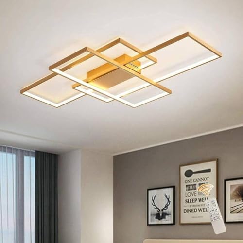 JIINOO Dimmbare Deckenleuchte 50W,3 Quadratische Gold LED Deckenleuchten...