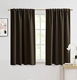 Bathroom Curtains Window,48 Inch Short Length Waterproof Brown Blackout Curtains for Ktichen Shower Window,Dark Chocolate,2 Panels