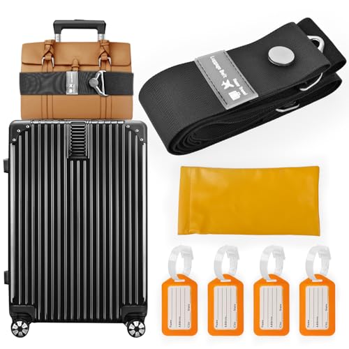 Image of CONLI Nylon Strap Luggage Straps for Suitcases, Adjustable 2-in-1 Elastic Belt for Carry On Bag, Black