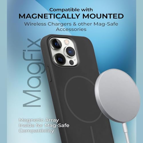 Image of iPhone 14 pro Silicone Magsafe Case | Shock Proof Design & Camera Protection | Premium Rubberised Apple iPhone 14 pro Cover (Microfiber Lining) | Magnetic Liquid Silicone - Black