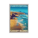 LZTEN Póster de viaje o lienzo de estilo retro vintage – Fuerteventura Islas Canarias arte de pared World Travel Holiday Vacaciones Art Deco lienzo para pared