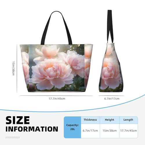 Garden Peony Print Large Capacity Foldable Washable Zipper Beach Travel Tote Bag ShoppingBag4