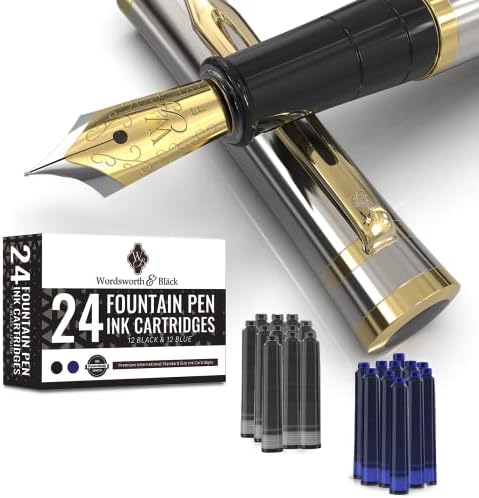 Wordsworth & Black Fountain Pen Set, Medium Nib, Includes 6 Ink Cartridges and Ink Refill Converter, Gift Case, Journaling, Calligraphy, Smooth Writing Pens [Velvet Purple], Perfect for Men and Women