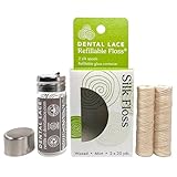 Dental Lace | Silk Dental Floss | Includes 1 Refillable Recyclable Gray Dispenser and 2 Floss Spools with Natural Mint Flavoring | 66 yards
