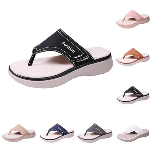 Damen flip Flops, Damen Orthopädische Flip Flops Weiches Fußbett Zehentrenner Sandalen – Plateau rutschfest Badelatschen Bequem Lässig Sommerschuhe Leicht Breite Füße Hausschuhe Schlappen