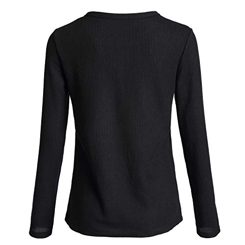 Image of Famulily Womens Long Sleeve Tshirt V Neck Loose Fit Soft Waffle Knit Thermal Tops