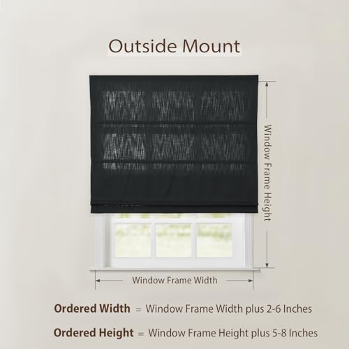 Image of TWOPAGES Isabella No Drill Cordless Roman Shade Linen Textured Cotton Roman Blind for Windows, Custom Made Room Darkening Blackout Roman Window Shade, Hardware Included, Black, 1 Piece