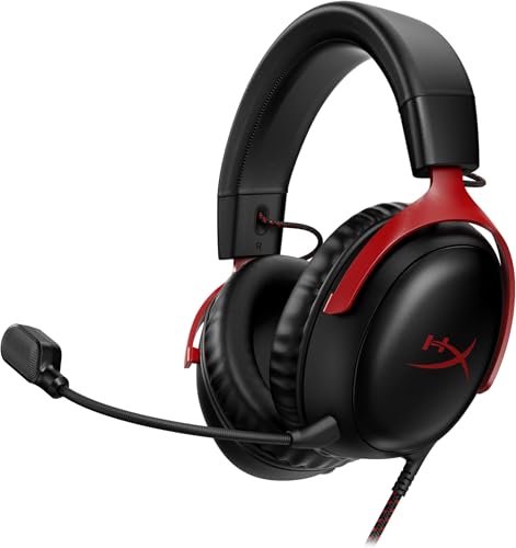 Image of HyperX Cloud III - Wired Gaming Headset,PC,PS5,Xbox Series X|S,Angled 53mm Drivers,DTS Spatial Audio,Memory Foam,Durable Frame,Ultra-Clear 10mm Mic,USB-C,USB-A,3.5mm - Black /Red,(Pack of 10)