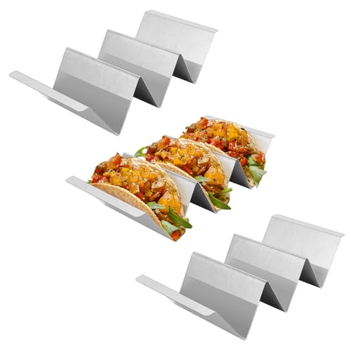 3 Pack Taco Stands, Stainless Steel Taco Holders for 3 Tacos, Taco Plates with Dividers, Fits Oven and Dishwasher