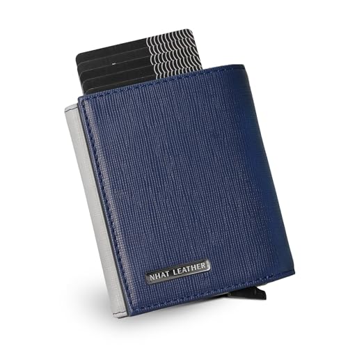 Leather Pop Up Wallet For Men, Push Up Cards Holder Wallet RFID Blocking For Men, Genuine Leather Trifold Smart Wallet Cash Slots With Gift Box