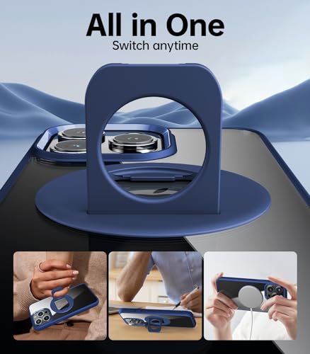 Meifigno MagicRing Series Designed for iPhone 15 Pro Case - 360° Rotatable Ring Holder & Stand - MagSafe Compatible - Military Grade Protection - Magnetic Phone case 6.1\", Clear Back Blue Sides - Thumbnail 2